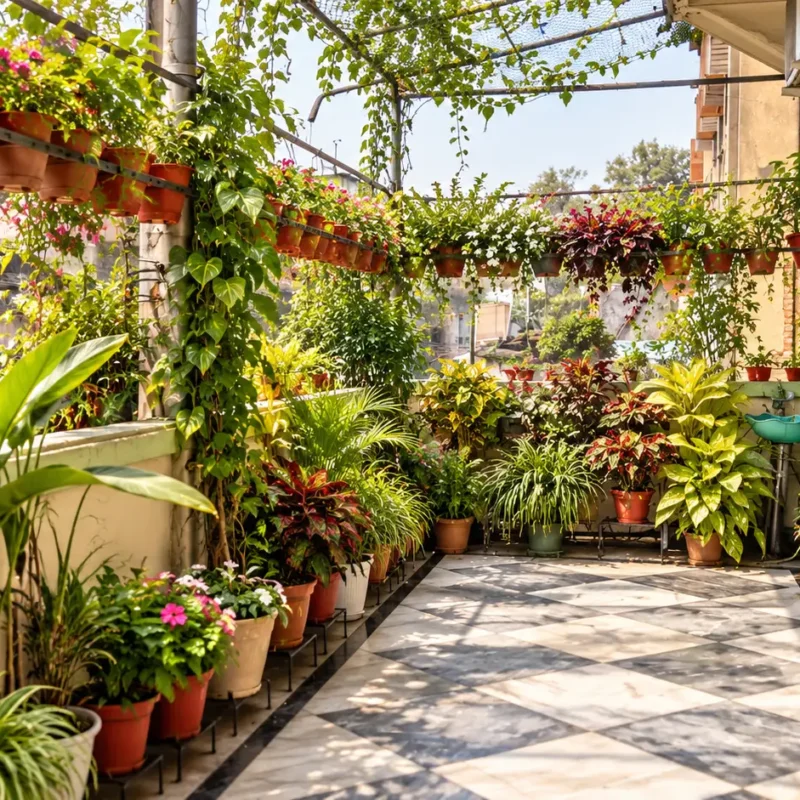 Sunlit Urban Balcony Garden