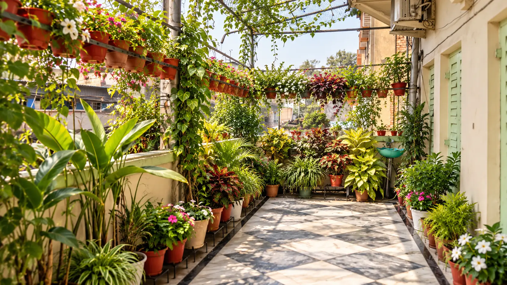 Sunlit Urban Balcony Garden